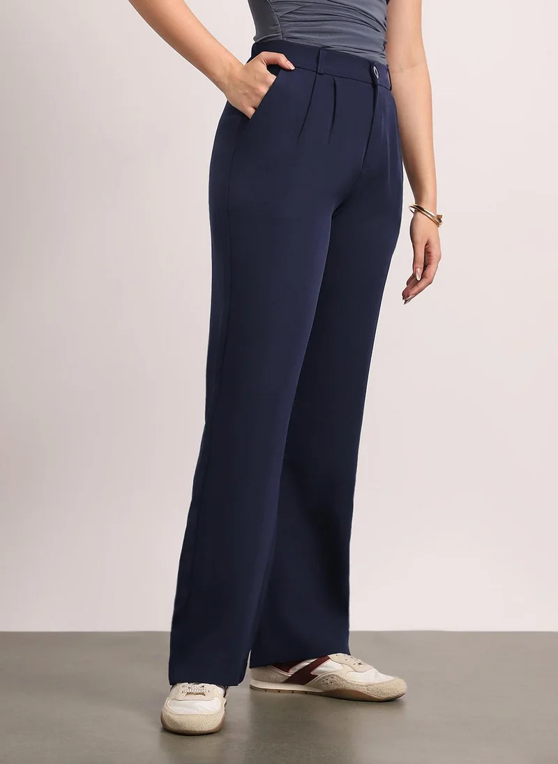 Urbano Fashion  Urbano Fashion Women's Navy Loose Baggy Fit Solid Korean Pants Stretchable for Women | Best Price UAE